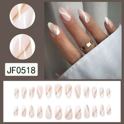 Medium drop shape plastic wearable nail stickers with plaid pattern in jelly glue colour