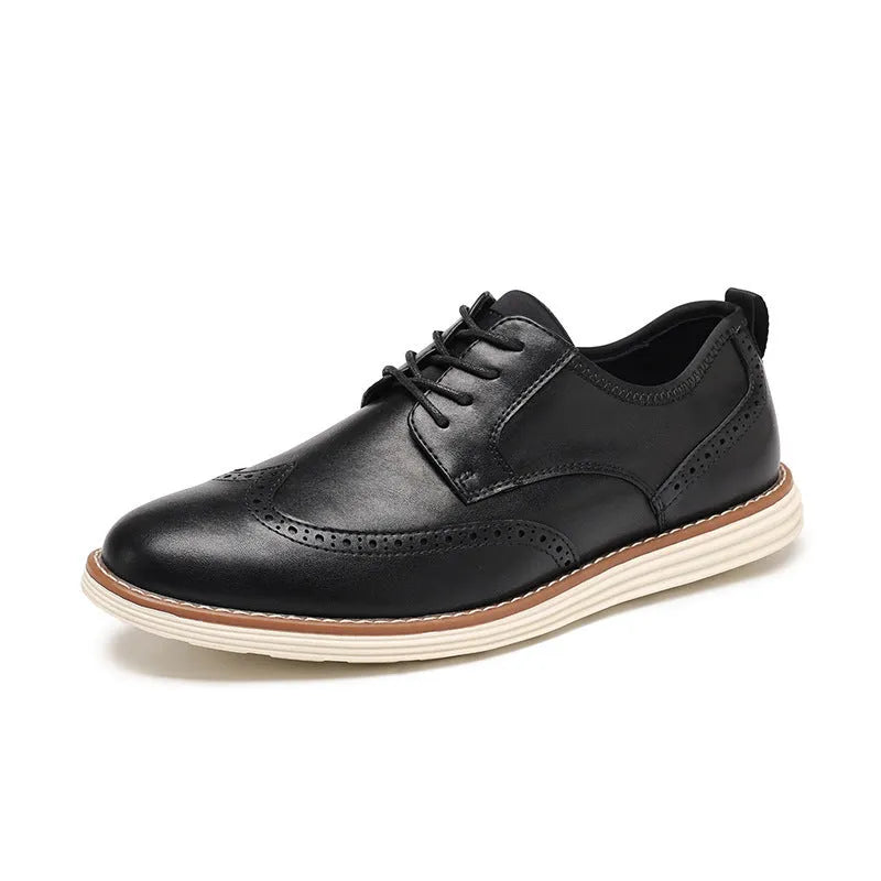 Men's black slip-on business casual shoes with round toe and low-top design