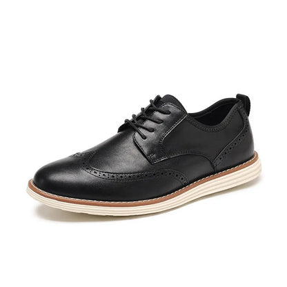Men's black slip-on business casual shoes with round toe and low-top design