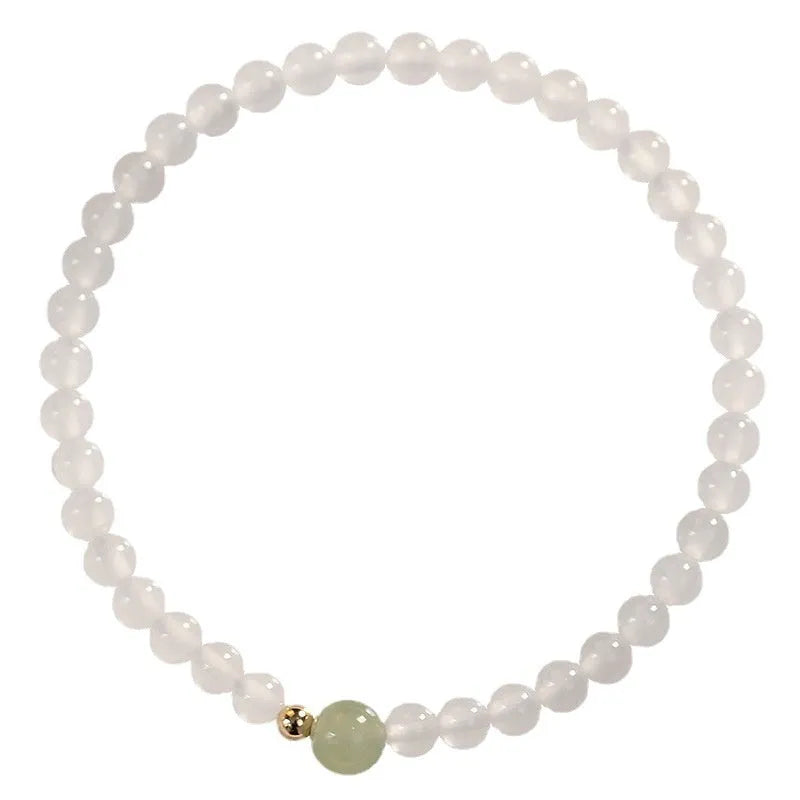 Natural Hetian jade and white agate women's bracelet with manual processing, 15cm length