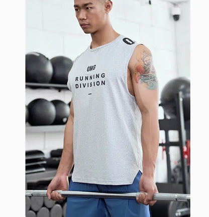 Men's loose fit black mesh sports vest for running and gym workouts, showcasing the lightweight fabric.