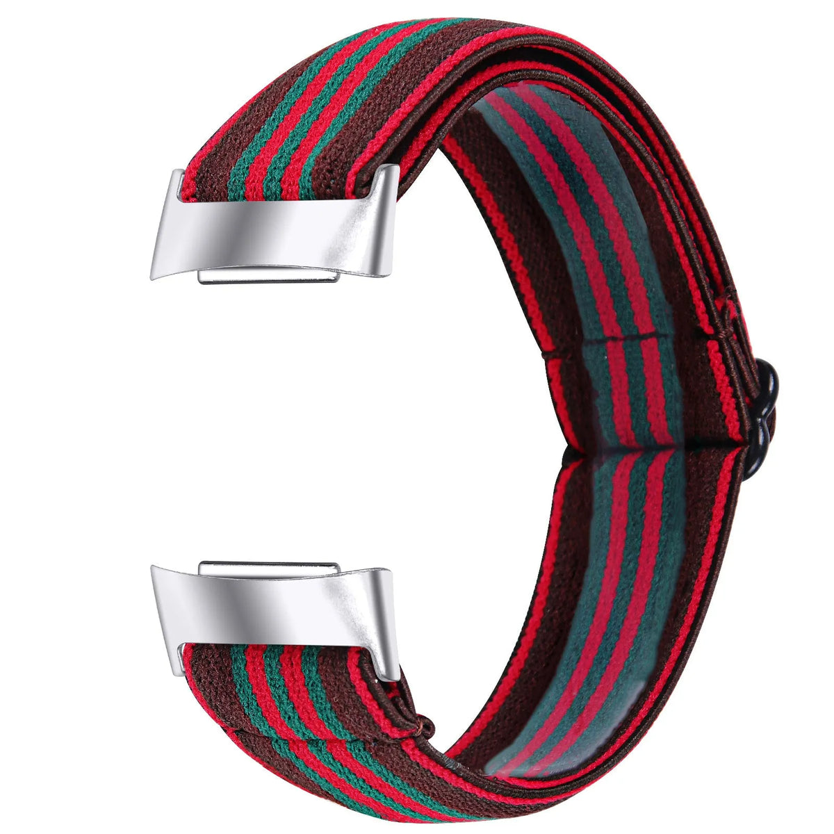 Printed elastic watch strap compatible with Fitbit Charge 6 shown in adjustable position