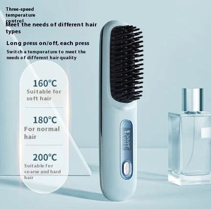 Cordless hair straightener brush with fast heating, long-lasting battery, and USB charging for effortless styling on-the-go