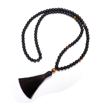 Tiger eye stone yoga necklace and matching bracelet set with tassel pendant