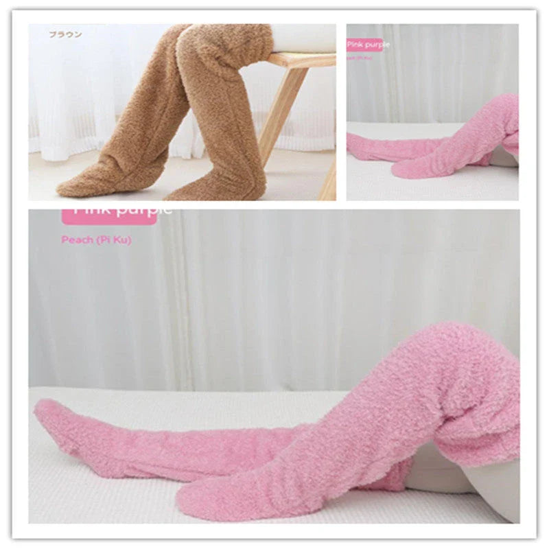 Cozy over-the-knee fuzzy socks in a variety of colors for winter warmth and comfort