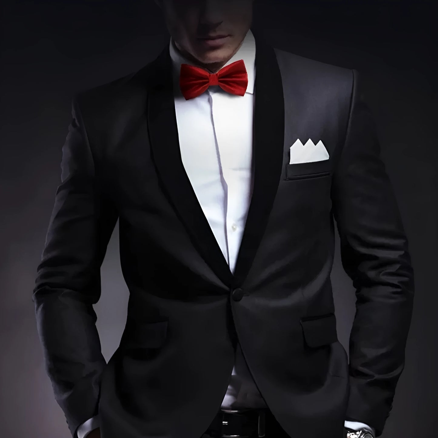 A solid colour pre-tied bow tie with an adjustable neck strap, shown in a classic flat head shape.