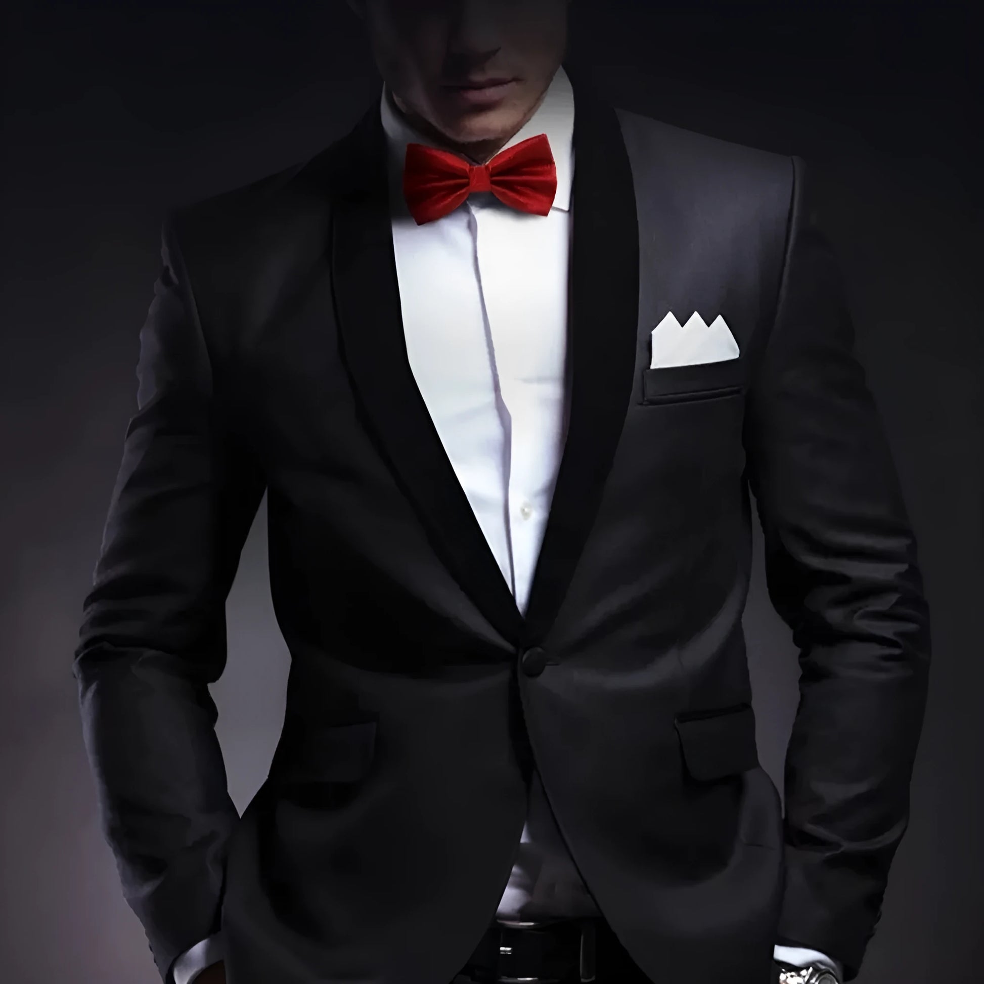 A solid colour pre-tied bow tie with an adjustable neck strap, shown in a classic flat head shape.