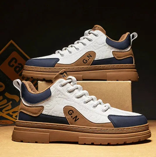 Black and white platform casual sneakers with thick rubber soles for height increase