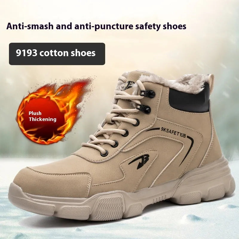 Brown leather labour protection safety shoe with rubber sole, shown on a white background.