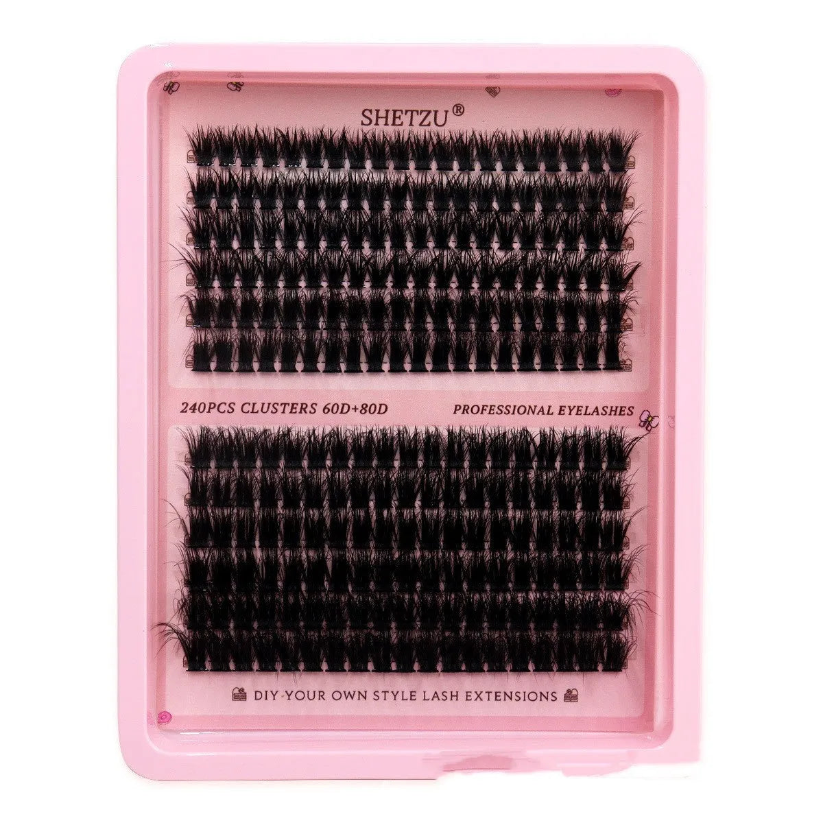 Set of thick, segmented false eyelashes in feather style showing 60D and 80D density options.