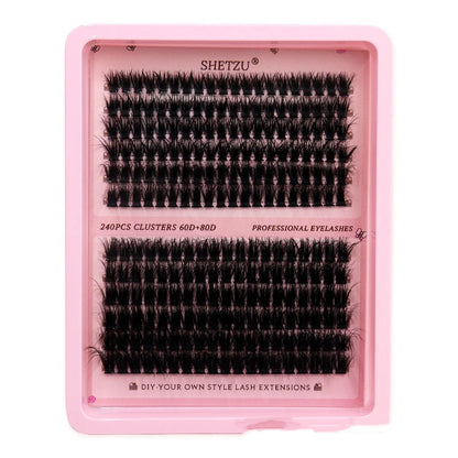 Set of thick, segmented false eyelashes in feather style showing 60D and 80D density options.