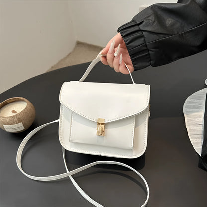A horizontal square-shaped PU leather shoulder messenger bag in a choice of colours, showing the document compartment interior.