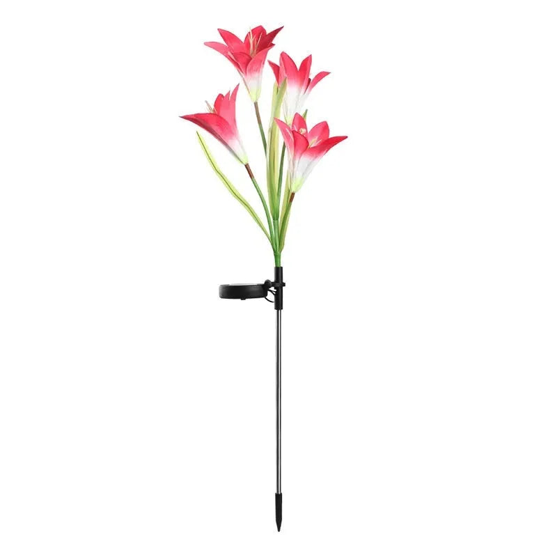 Colourful solar-powered LED lawn lamp in a flower shape for garden decoration.