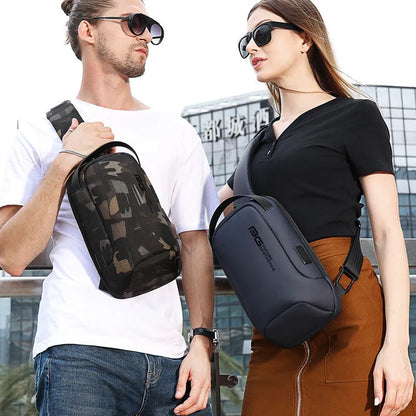 Men's Oxford cloth USB shoulder bag with letters print in business travel and commuting colours