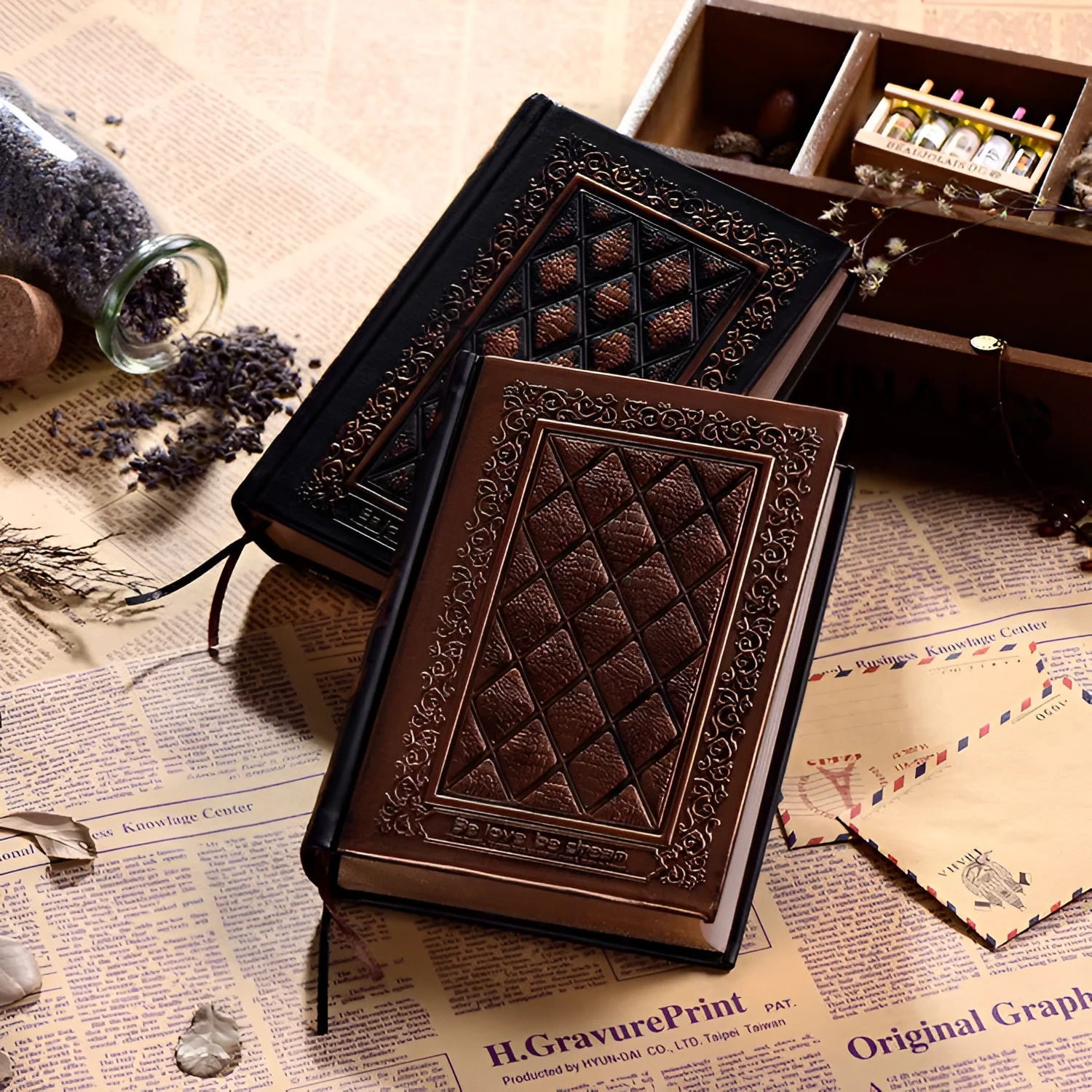 Embossed faux leather notepad with super thick pages in bronze and black gold colour options