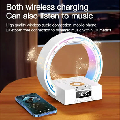 4-in-1 Wireless Bluetooth Speaker with charging pad and bedside lamp in white and black options