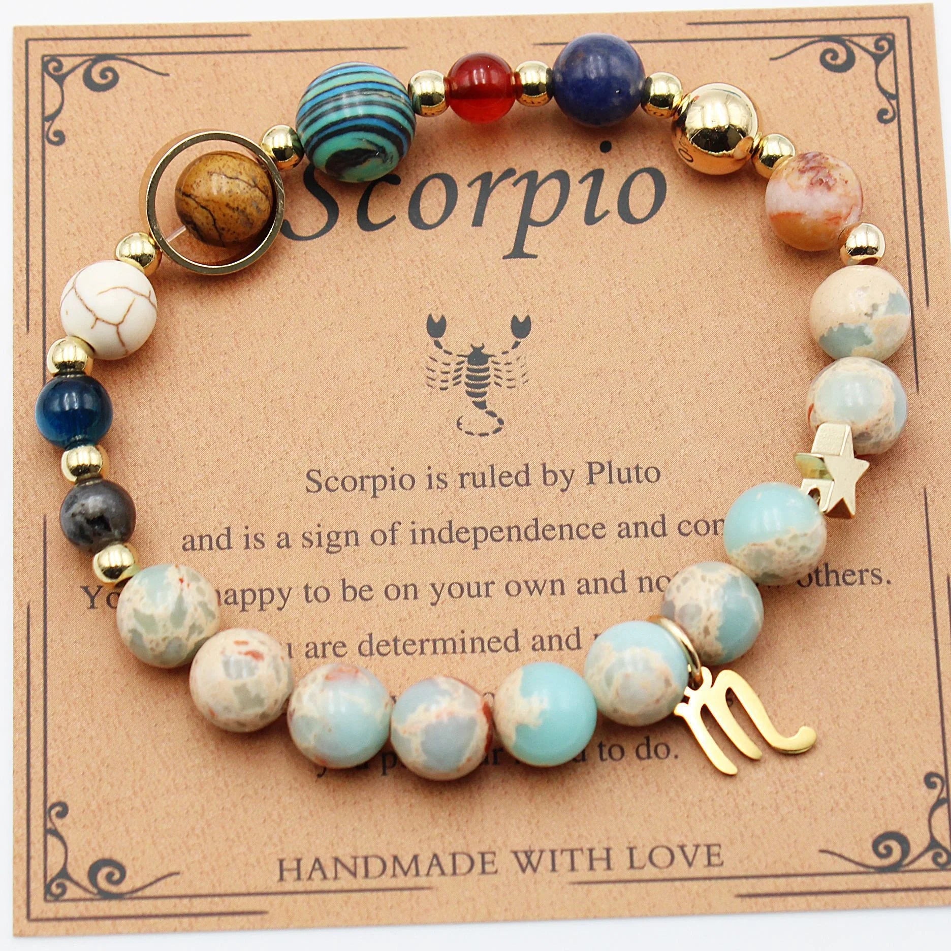 Handcrafted zodiac bracelets with natural stone beads and constellation designs