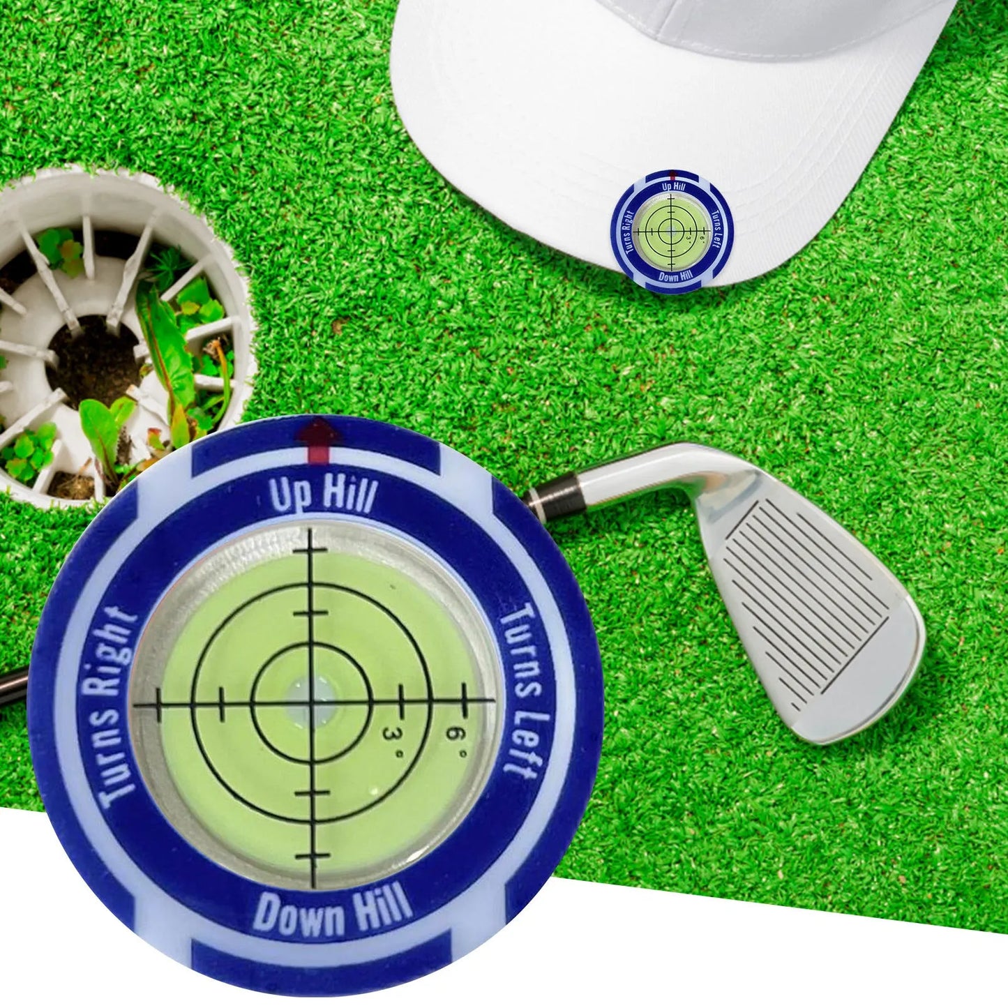 Golf hat clip level measurement tool with position mark green indicator in six colour shell options