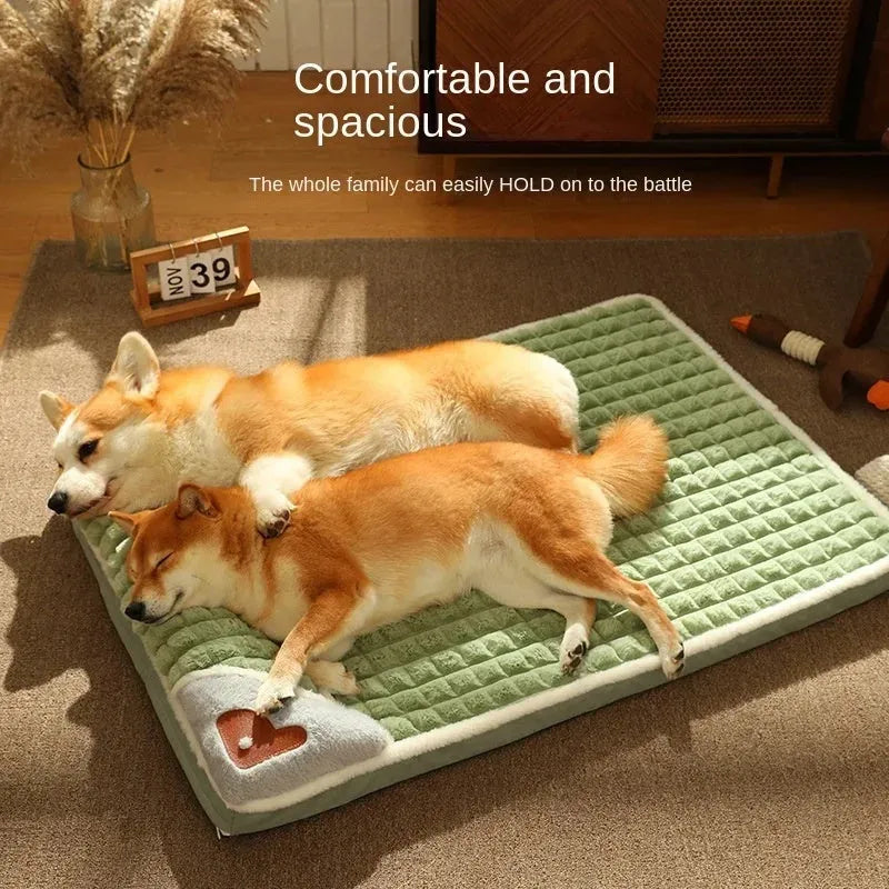 Dog mat and bed for autumn and winter warmth with detachable and washable cover available in four sizes including XXL 100x70cm for large dogs in coffee, grey, or green colours