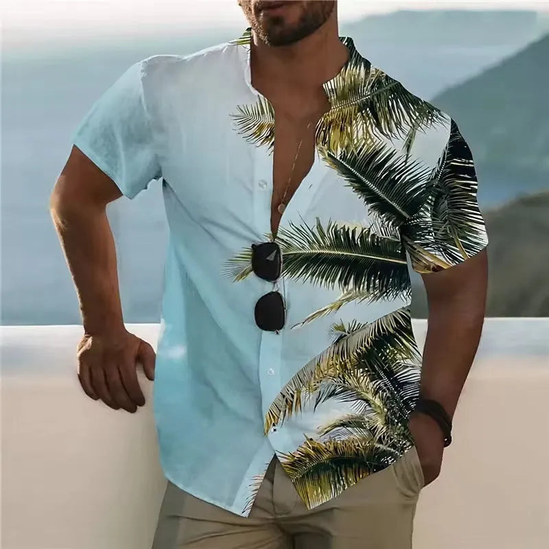 Men's loose fit short sleeve shirt with a colourful floral pattern, cardigan style.
