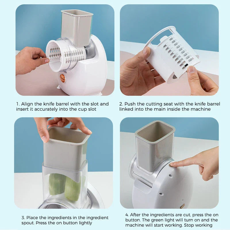 Electric Vegetable Slicer with Powerful Suction Base for Rapid Slicing, Chopping, and Shredding of Fresh Produce