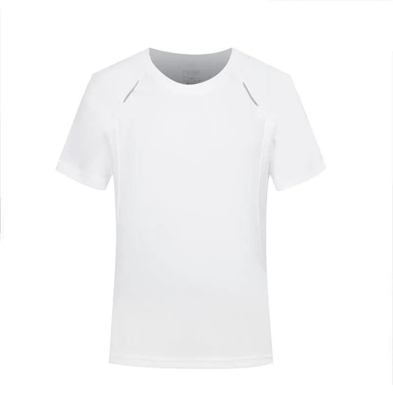 Men's slim fit quick-dry T-shirt in grey, showing round neck and short sleeve design.