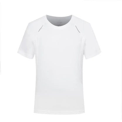 Men's slim fit quick-dry T-shirt in grey, showing round neck and short sleeve design.