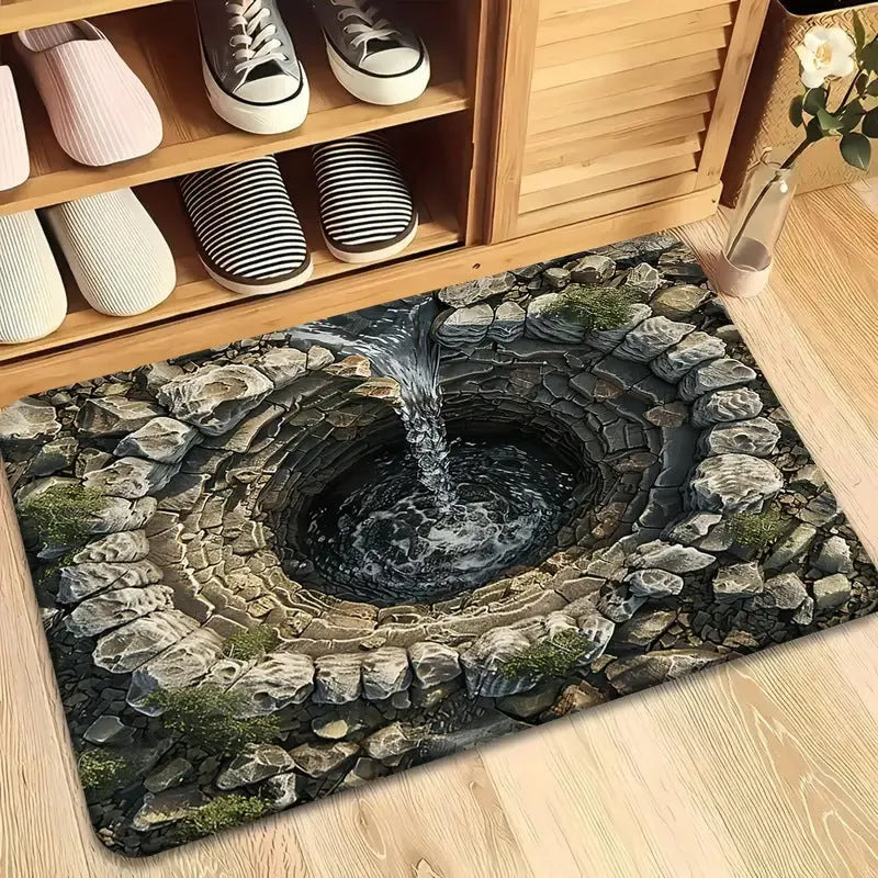 3D effect crystal velvet bathroom mat, non-slip absorbent square floor rug in geometric abstract print, 40x60cm to 80x120cm