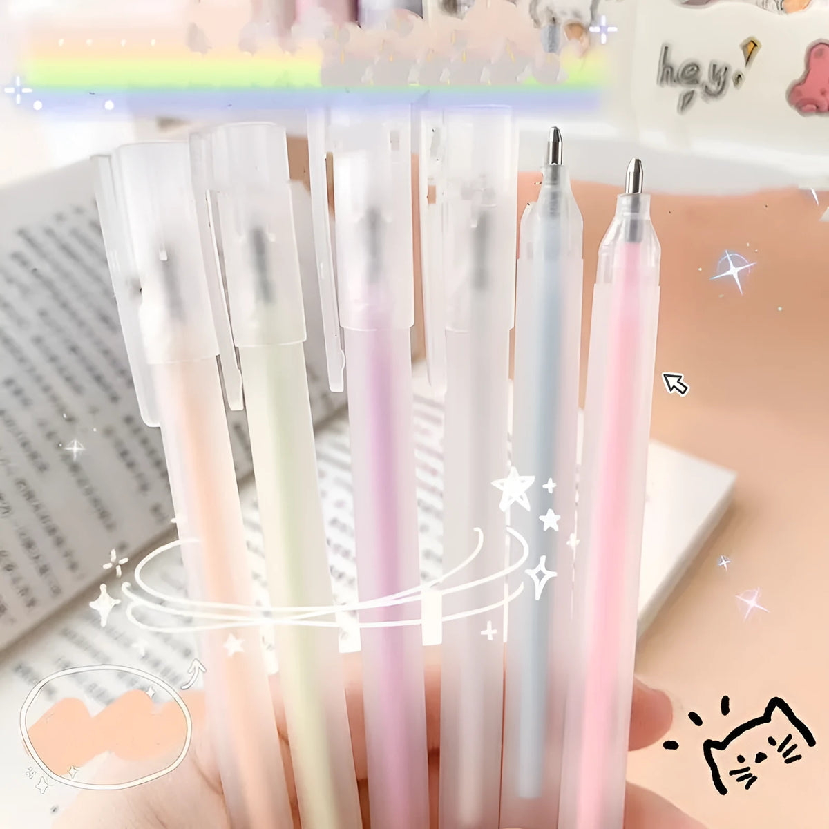 Plastic cap-pulling dispensing pen for macaroon colour application with quick-drying formula