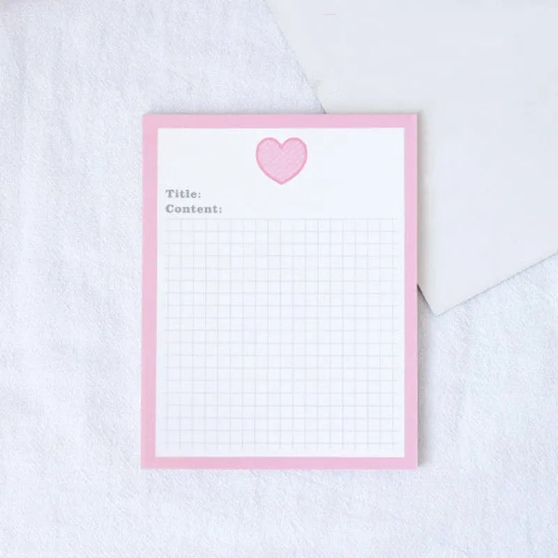 Cartoon design sticky note pads in avocado, bear, love heart, or small flower themes showing two size options
