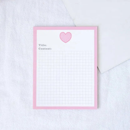 Cartoon design sticky note pads in avocado, bear, love heart, or small flower themes showing two size options