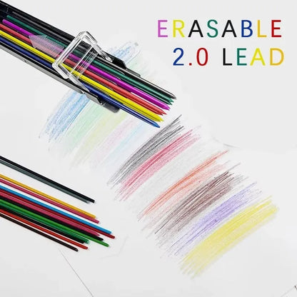 Boxed mechanical pencil replacement lead in nine colours including rainbow style, 12 pieces per pack