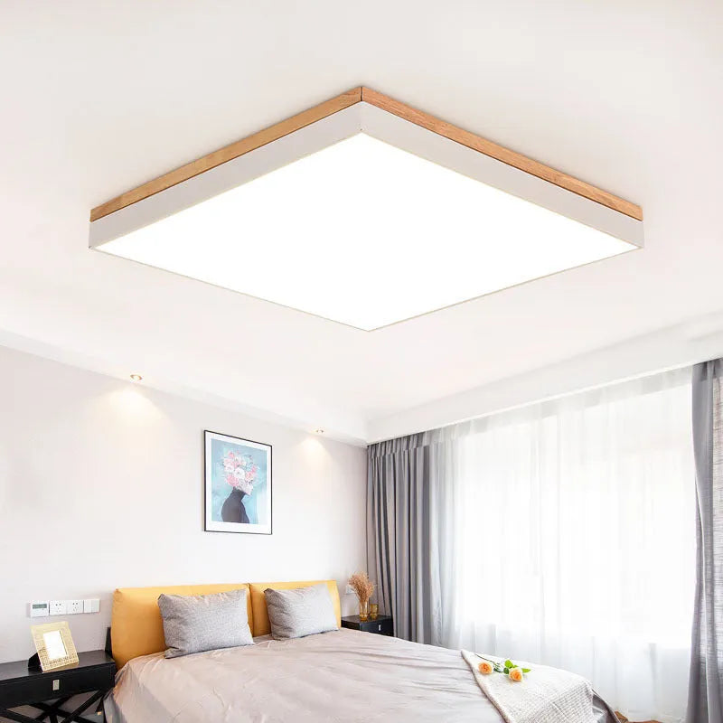 LED living room ceiling lamp featuring solid wood and iron construction, Nordic style design, with electrodeless dimming warm white neutral three-colour light source options in round sizes 30cm 40cm 50cm 60cm in white or grey finish
