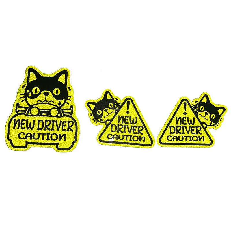 Set of three magnetic reflective stickers showing cat, panda, and duck designs with reflective printing