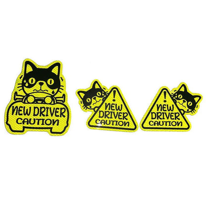 Set of three magnetic reflective stickers showing cat, panda, and duck designs with reflective printing