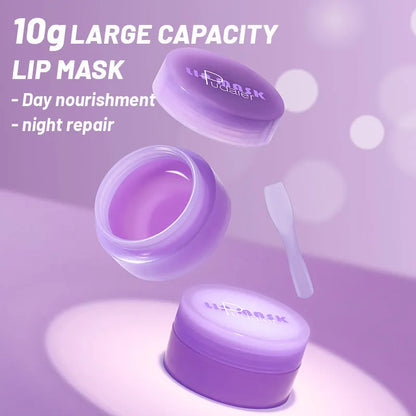 Exfoliating lip balm treatment box showing 10ml lip film and a metal lip scraper tool