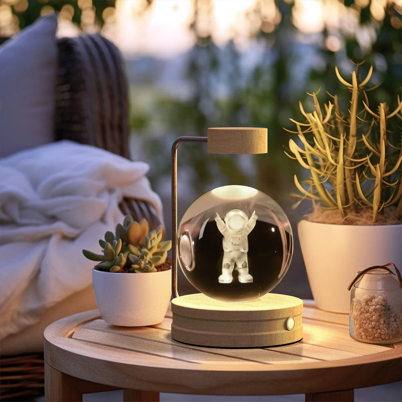 Crystal Ball Cosmic Dinosaur Indoor Night Light with USB Power and Warm Bedside Lighting