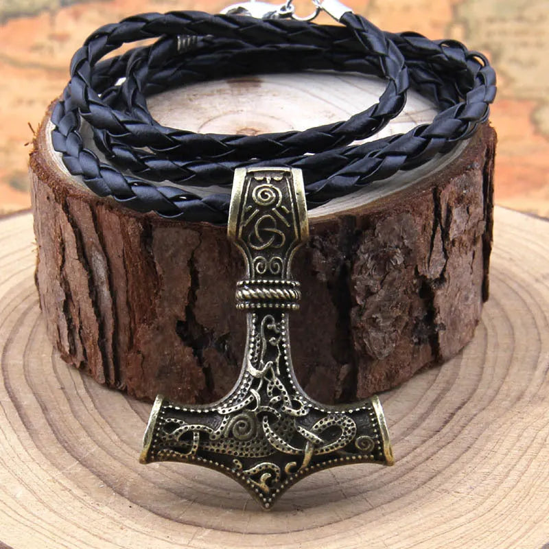 Thor's Hammer Mjolnir pendant, gold-plated steel die cast, 43x32mm, Viking amulet, no chain