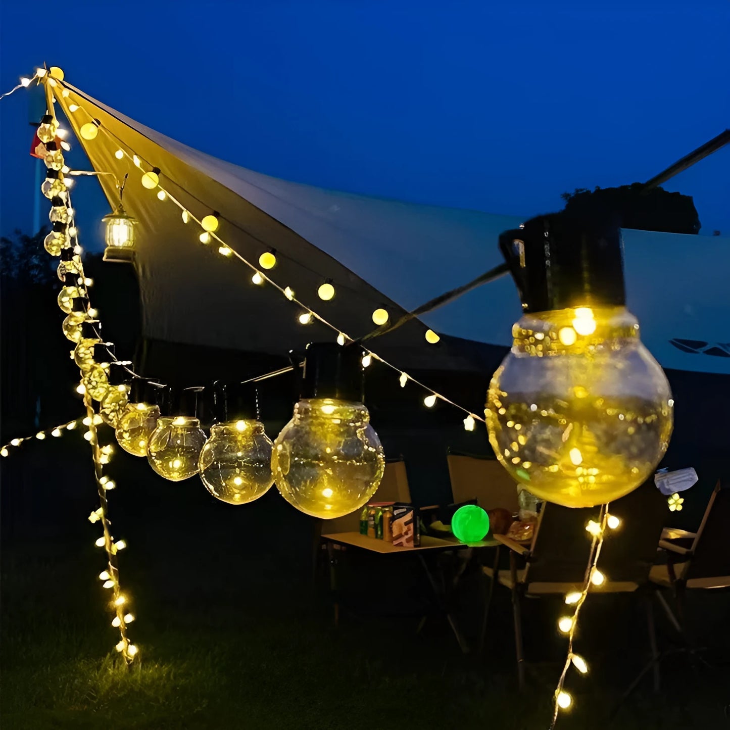 10 metre solar powered decorative lighting string with 40 LED bulbs for tents and outdoor festivals