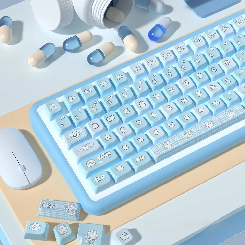 Watercolour kitten design custom keycap set for mechanical keyboards with sublimation print on PTB plastic