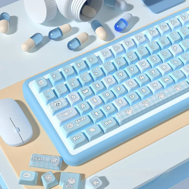 Watercolour Kitten Custom Keycap Set with Sublimation-Printed Artwork for Mechanical Keyboards, Available in 138-Key and 158-Key Layouts with Opaque Legends