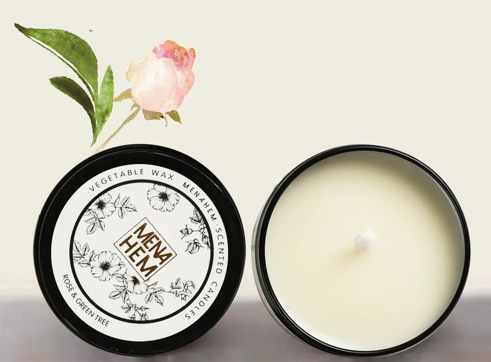 Black tin soybean wax candle measuring 6cm diameter with smokeless burning and botanical fragrance options