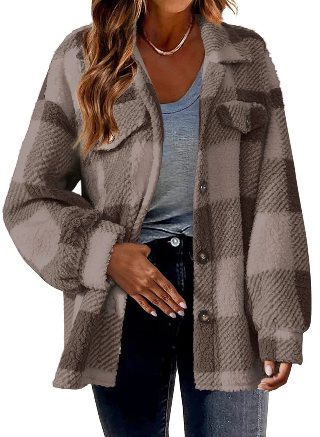 Stylish women's plush button coat in various colours for winter warmth