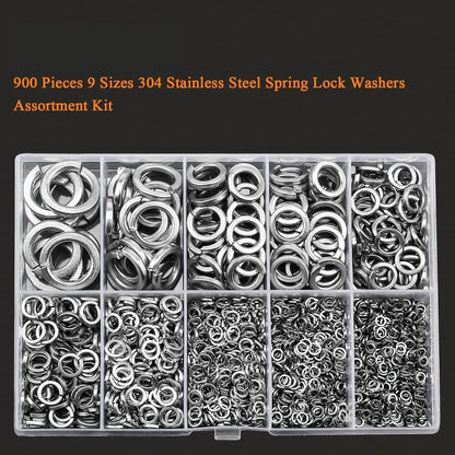 304 stainless steel spring lock washer combination box with 900 pieces for 2-12mm fasteners