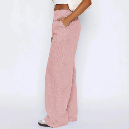 Stylish women's striped high waist wide leg trousers with pockets in various colors