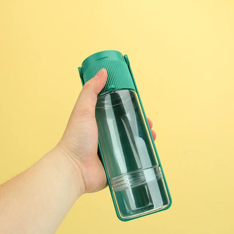 Portable pet water bottle 280ml HIPS with drawer trough, one-click lock, and drawstring, 7.9 x 7.4 x 21.2cm