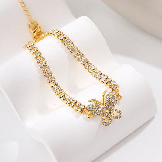 Butterfly anklet with bow design and sparkling gemstones for women
