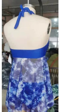 Blue women's bikini swimsuit made from spandex fabric with European American styling