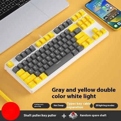 87-key wired mechanical gaming keyboard with dual-colour keycaps and hot-swap switches