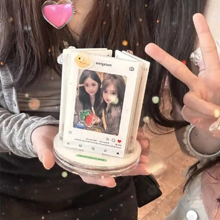 Rotating acrylic photo frame for 3-inch 55 x 86 mm photo on a desktop stand
